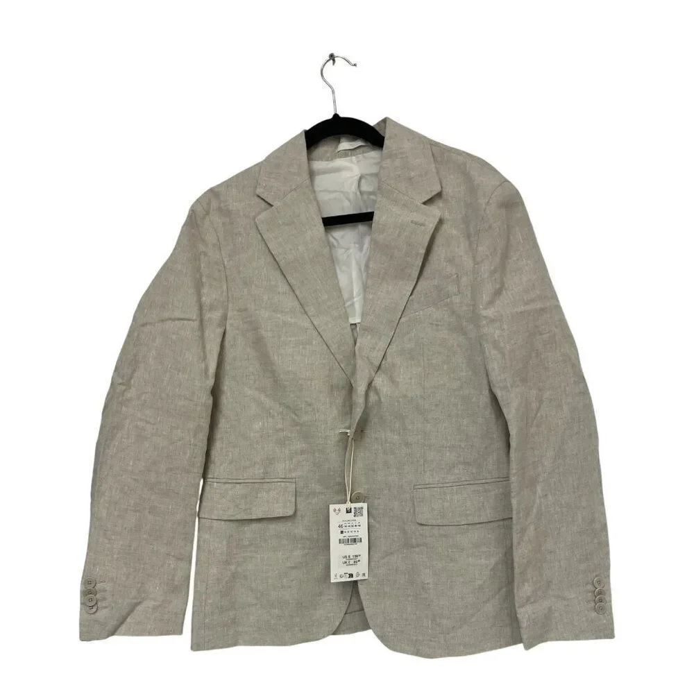 Zara Mens Blazer Suit Jacket EU 46 US 36 Beige 100 Linen sport coat 4299/333 NWT